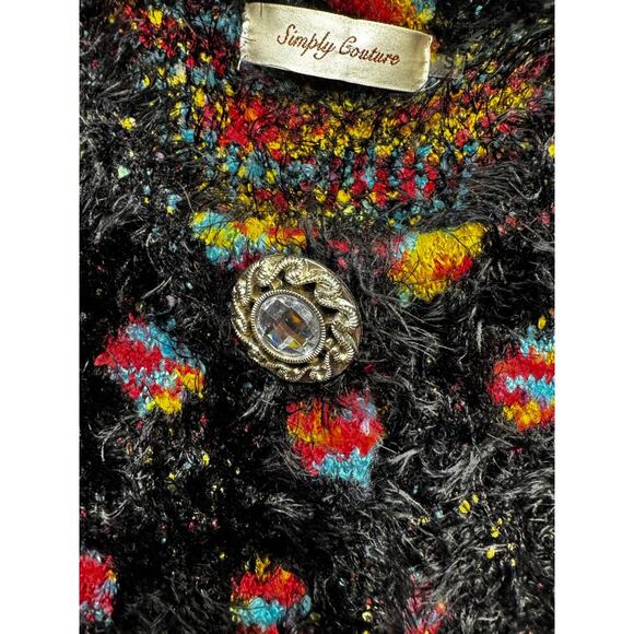 Simply Couture Long Swing Bottom Feather Like Cardigan Black Multicolored Sz S - Picture 13 of 14